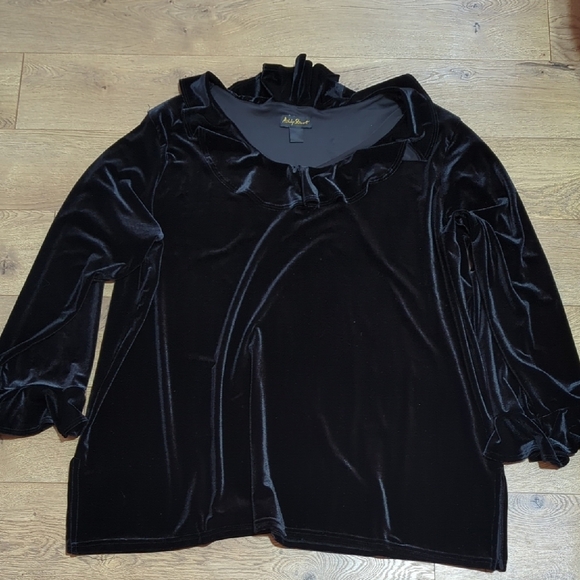 Ashley Stewart ruffle neck black velvet top tunic plus size 4X - Picture 1 of 6